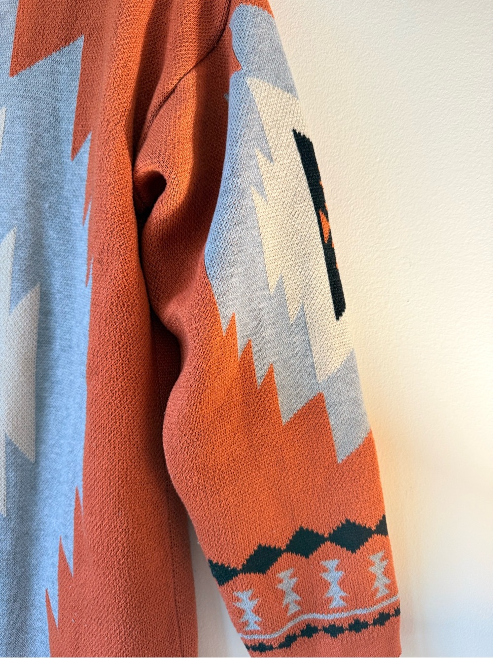 Aztec Pattern Open-Front Cardigan Sweater - Rust M - Picture 11 of 16